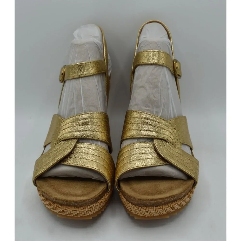 Sofft Womens Size 11 Clarissa Gold Leather‎ Wedge Sandals Shoes